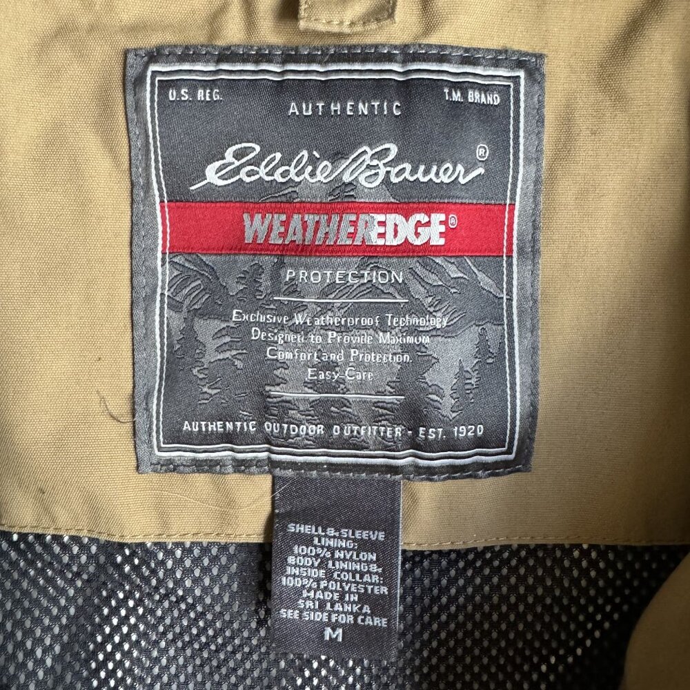 Eddie Bauer Mens WeatherEdge Protection Tan Hooded Rain Jacket Size M - Picture 4 of 6